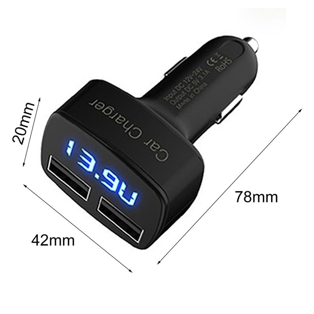DC 5V 3.1A  4 In 1 Dual USB Car Charger Adapter Voltage Tester For iPhone Tablet 