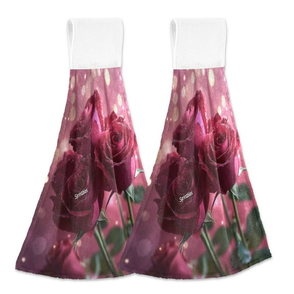 BZSMCE Hanging Hand Towels Fashion Romantic Blooms Pattern 2-Pack - Velcro Style Bathroom Kitchen Towels
