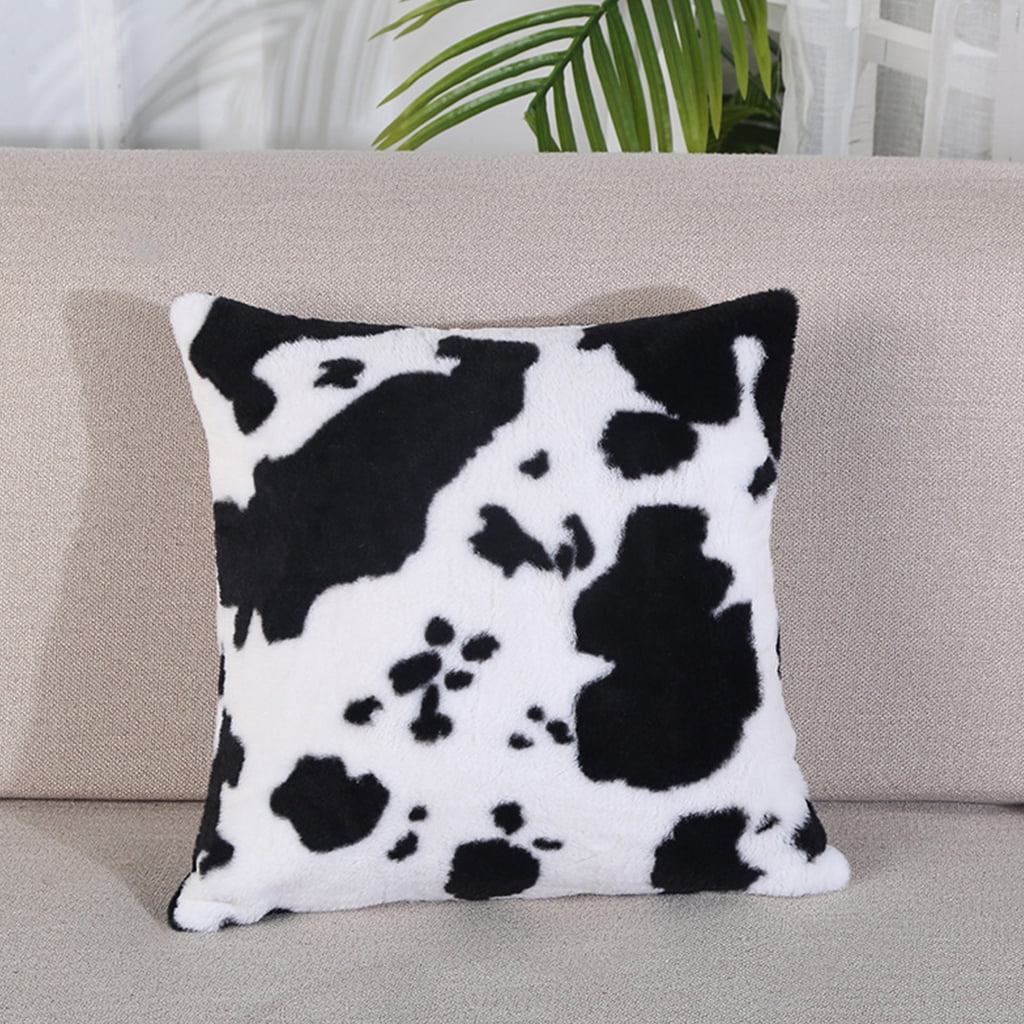 Ambesonne Cow Print Fluffy Throw Pillow Cushion Cover, Animal Cow Hide Pattern Doodle Cartoon Drawing Farming Husbandry, Decorative Square Accent Pill