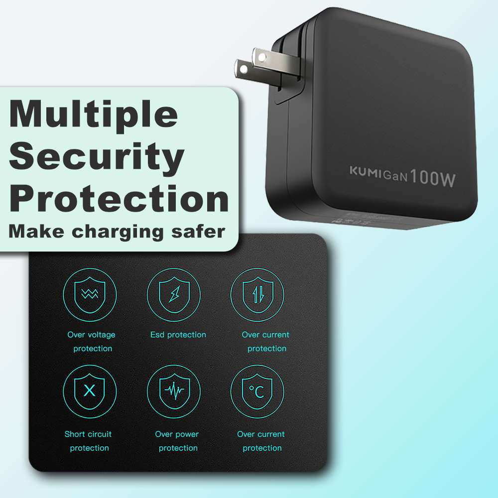 KUMI PowerPort,100W 2-Port USB C Charger GaN,USB C Wall Charger With QC 3.0 Portable Fast Charger for USB C laptops, MacBook Pro/Air, Samsung Galaxy S20, Dell XPS 13, iPhone 13 12, iPad Pro
