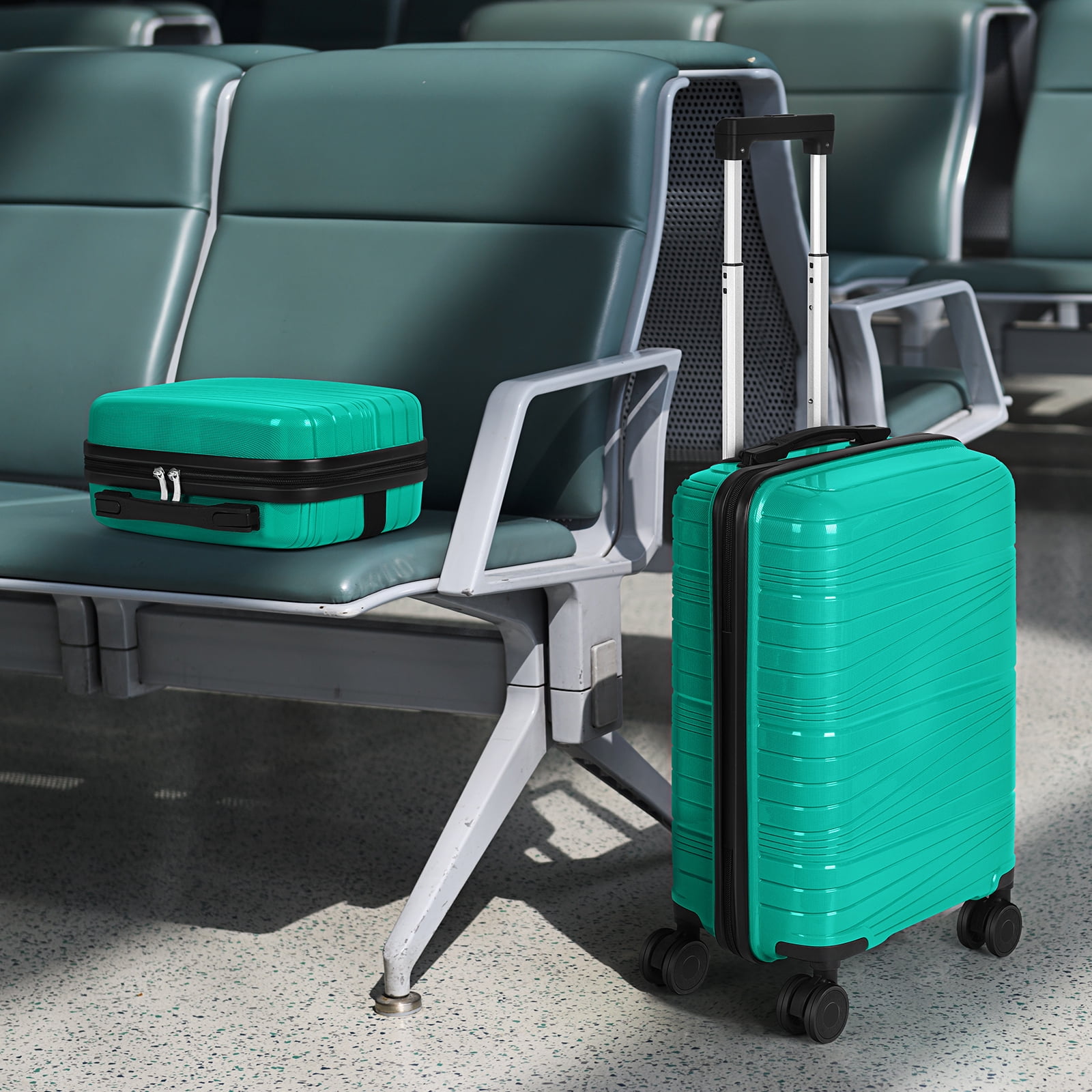 Travel Business Trip Slanted Stripe Luggage Set PP 2 Piece (14"+20") Green