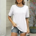 thumbnail image 4 of Sevevn Women's Fashion Casual Spring And Summer New Loose Thread Stitching Round Neck Short-Sleeved T-Shirt Top White XXL Early Access Deals, 4 of 9