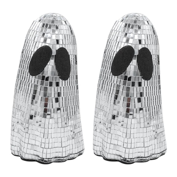 Halloween Disco Ball Ghost Decor, Glitter Mirror Ghost Table & Tiered Tray Decorations, 2 Pack