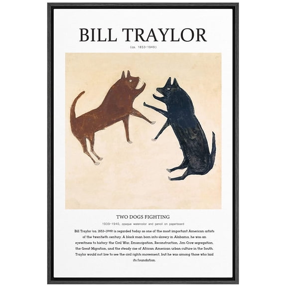 PixonSign Framed Canvas Print Wall Art Bill Traylor Two Dogs Fighting Animals Nature Illustrations Fine Art Rustic Scenic Relax/Calm Colorful for Living Room, Bedroom, Office - 24"x36" Black