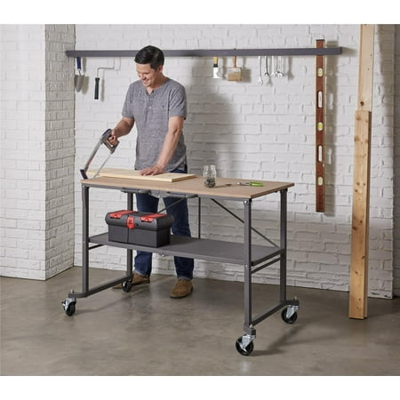 Cosco SmartFold Portable Workbench / Folding Utility Table with Locking Casters, 51.4
