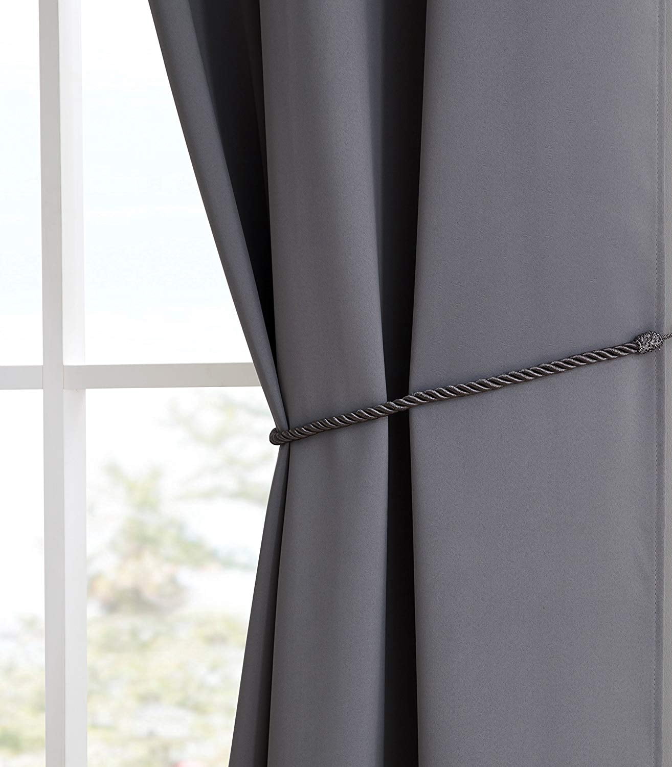 Nicole - Premium Grommet Blackout Window Curtain Panel with Tiebacks - Solid Thermal Insulated Draperies (54" W x 96" L, Light Grey)