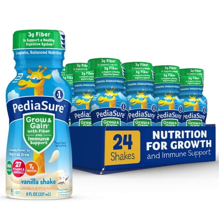 PediaSure Grow & Gain with Fiber & Immune Support, Vanilla, 8-fl-oz Bottle, Pack of 24