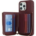 thumbnail image 5 of iPhone 13 pro max Phone case Wallet with Zipper Card Holders for Women, iPhone 13 pro max Case Wallet with Credit Card with Ring Kickstand Zipper Stand Case for iPhone13promax - Red Wine, 5 of 18
