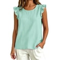 thumbnail image 4 of HomeDM Summer Tank Tops for Women Cotton Ruffled Sleeveless Crew Neck Casual Loose Fit T-Shirts Mint Green Size 2XL, 4 of 6