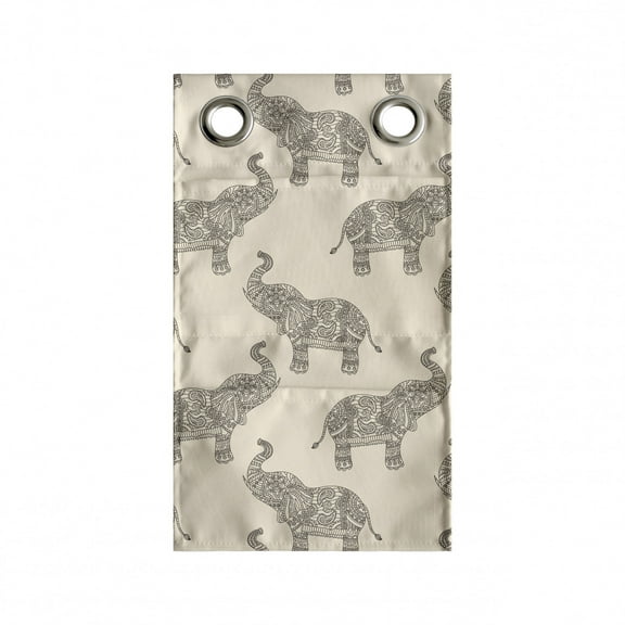 Animal Hanging Pocket Organizer, Hand Drawn Zentangle Patterned Repetitive Illustration, Printed Polyester Storage Bag with Pockets, 9" x 27", Sepia and Champagne