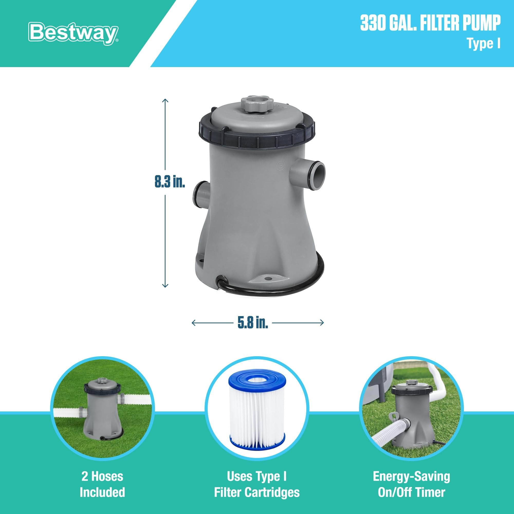 Bestway 57275E Fast Set Up 12ft x 30in Inflatable Above Ground Swimming Pool w/330 GPH Filter Pump