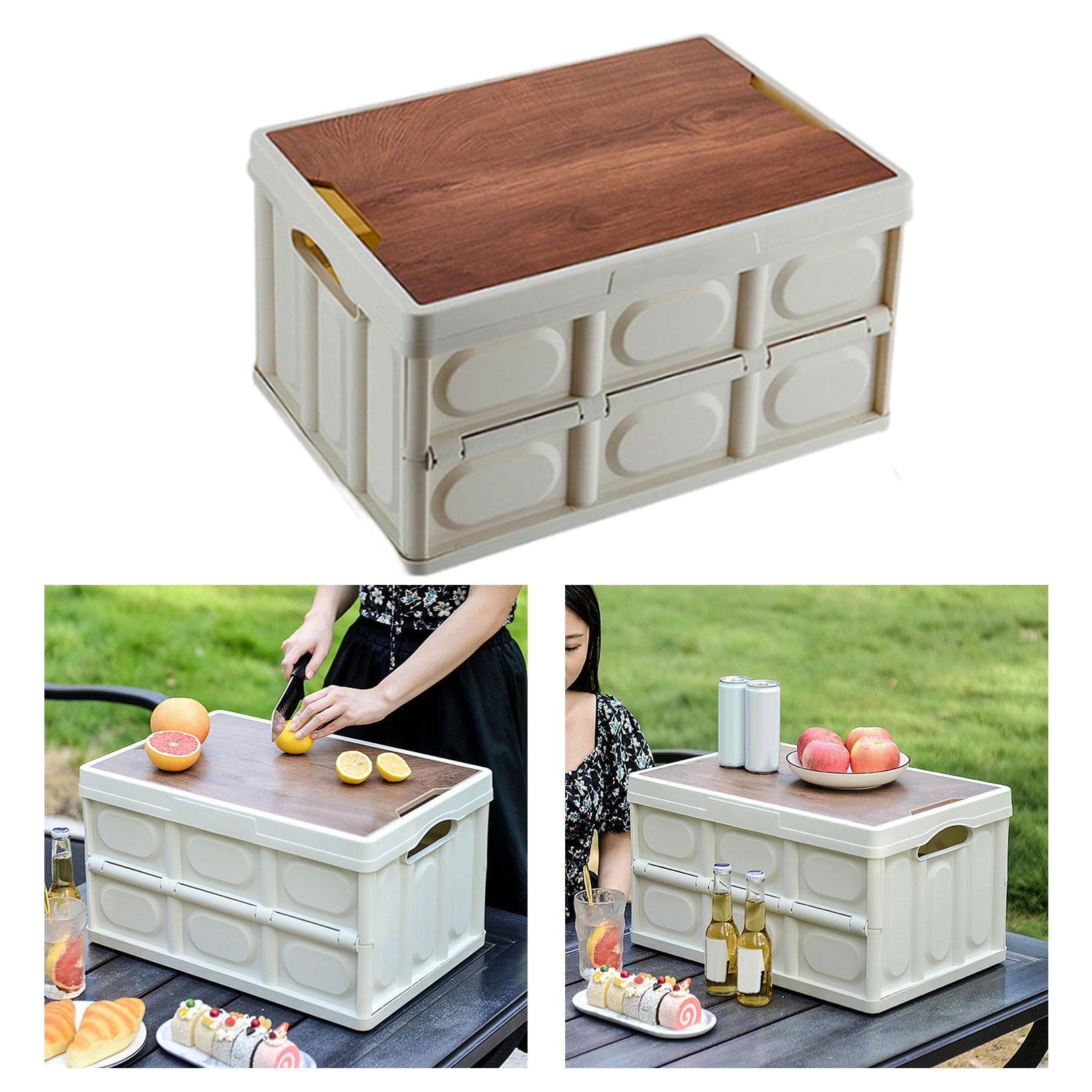 Camping Storage Box Multi Function Storage Box, Collapsible Lidded Trunk  Organizer, Collapsible Storage Bins with Wood Lids for Camping, Closet  Medium 