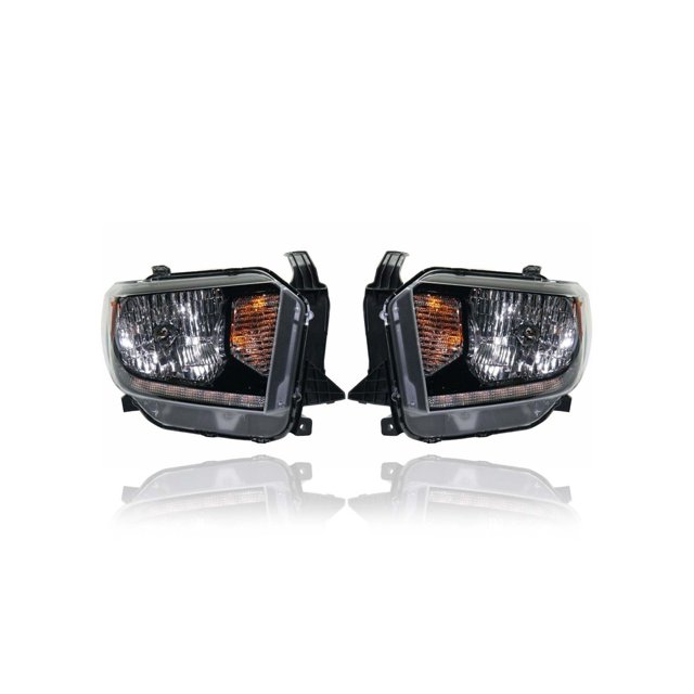Headlight Assembly - Compatible/Replacement for '18-21 Toyota Tundra SR/SR5 - Halogen Without LED Daytime Running Light, Black Interior Bezel - Pair Set - 811100C130, 811500C130
