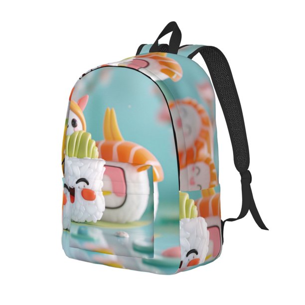Disketp Kawaii Sushi Characters Delight Mochila de Lona Estampada, Mochila Escolar de Viaje Ligera para Estudiantes y Portátil-Medium