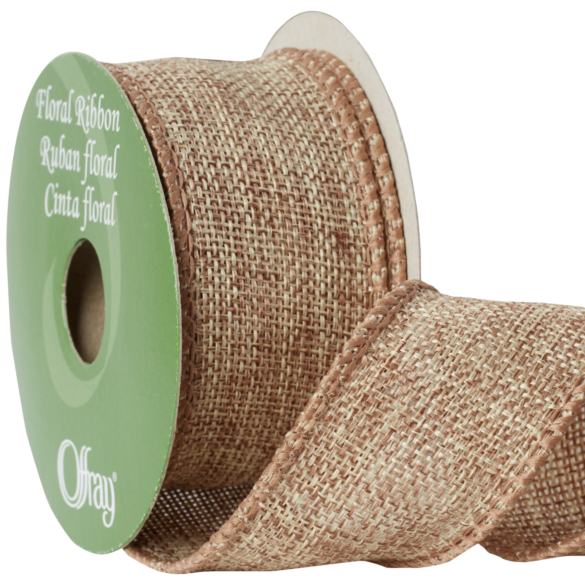 (3 pack) Offray Ribbon, Natural 1 1/2 inch Wired Linen-Look Ribbon, 12 feet