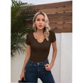 thumbnail image 3 of Women Ribbed Short Sleeve Shirts Scoop Neck Slim Fitted Basic Tees Tops Summer Trendy, 3 of 8