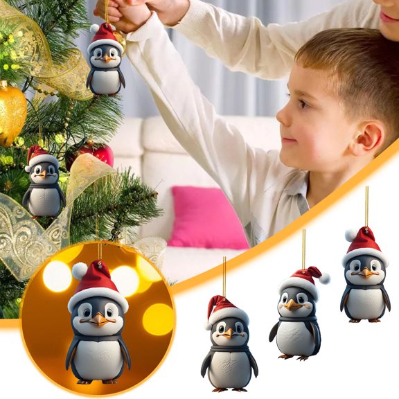 Set of 3 Cute Penguin Acrylic Christmas Ornaments,Penguin Christmas Tree Ornaments,Christmas Tree Hanging Decorations