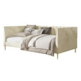 thumbnail image 4 of Home Design Dayton Twin Daybed, Beige Velvet Upholstered Frame, Tuxedo Arms, Vertical Tufting, Plush Cushions, Gold Metal Legs for Stylish Seating & Sleeping, 4 of 5
