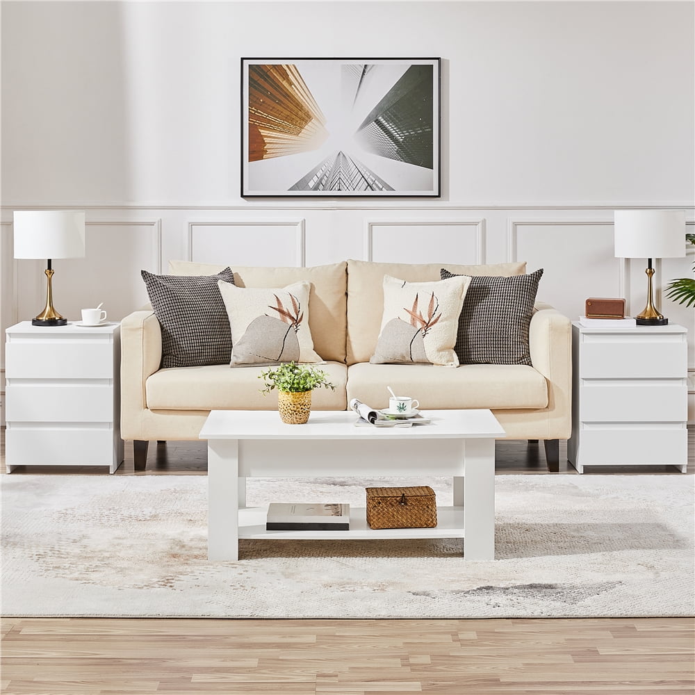 Yaheetech Vertical Wooden Nightstand with 3 Drawers for Bedroom, White