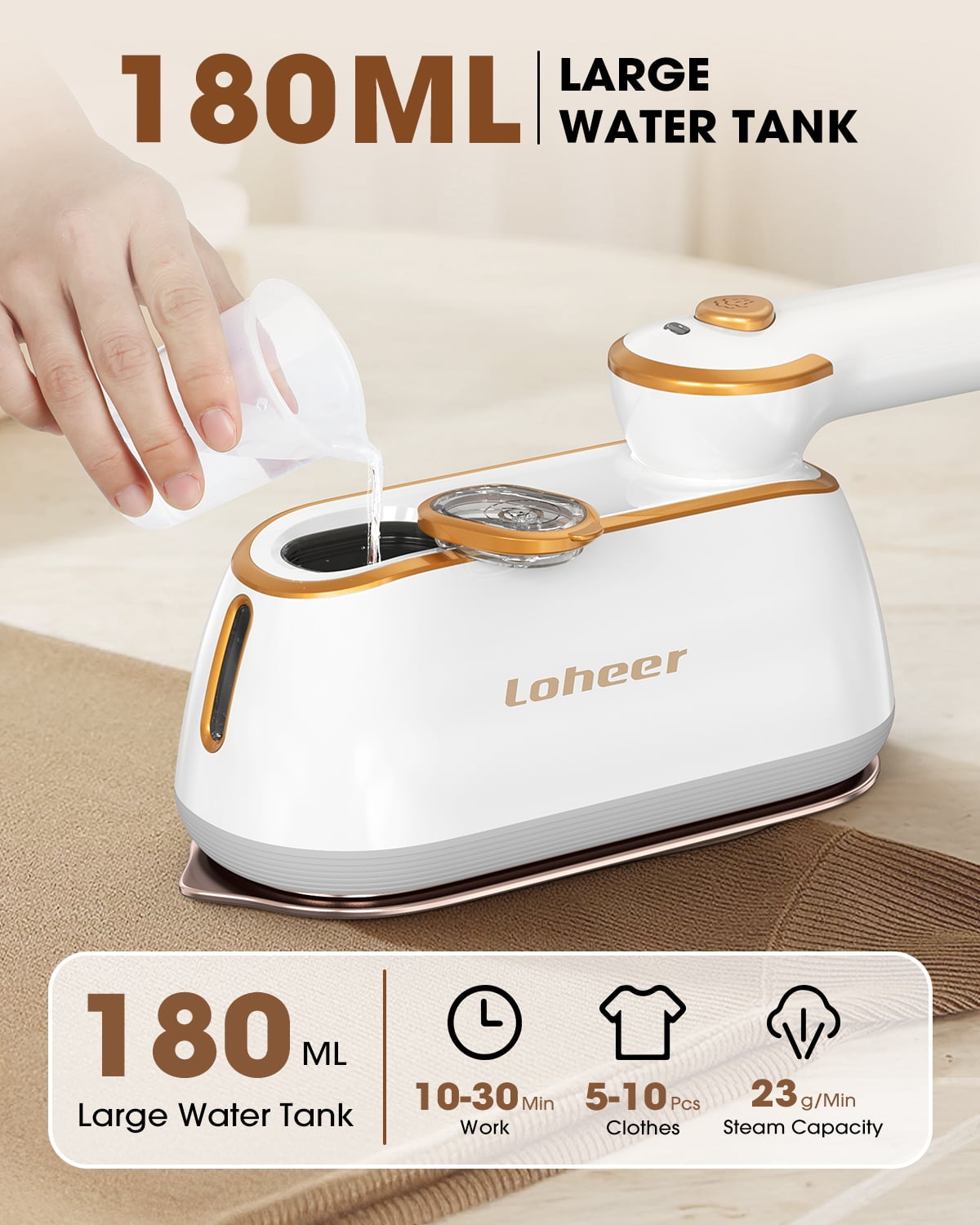 LOHEER Travel Steamer for Clothes, 1300W Portable Steam Iron, 15s Fast Heat-up, Clothes Steamer