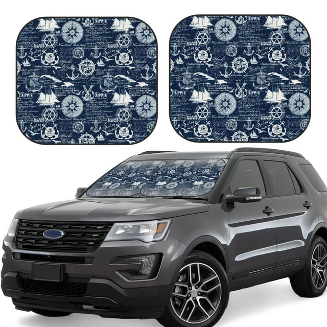 Saiise Sailing Cruises Nautical for Foldable Car Sun Shades (2-Pack) Offer Sun Protection with an Easy-fold Design for Convenient Windshield Shading-Small
