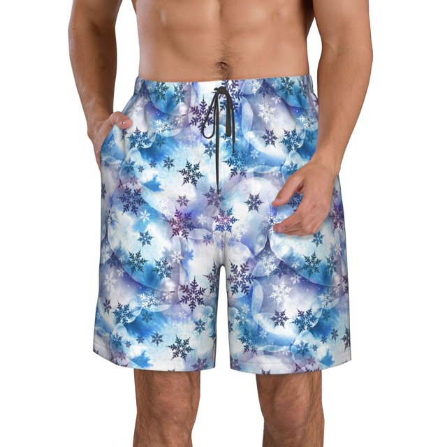 Balery Icy Blue Snowflakes Traje de Baño Estilo Hawaiano para Hombre, Shorts de Secado Rápido con Bolsillos-XX-Large
