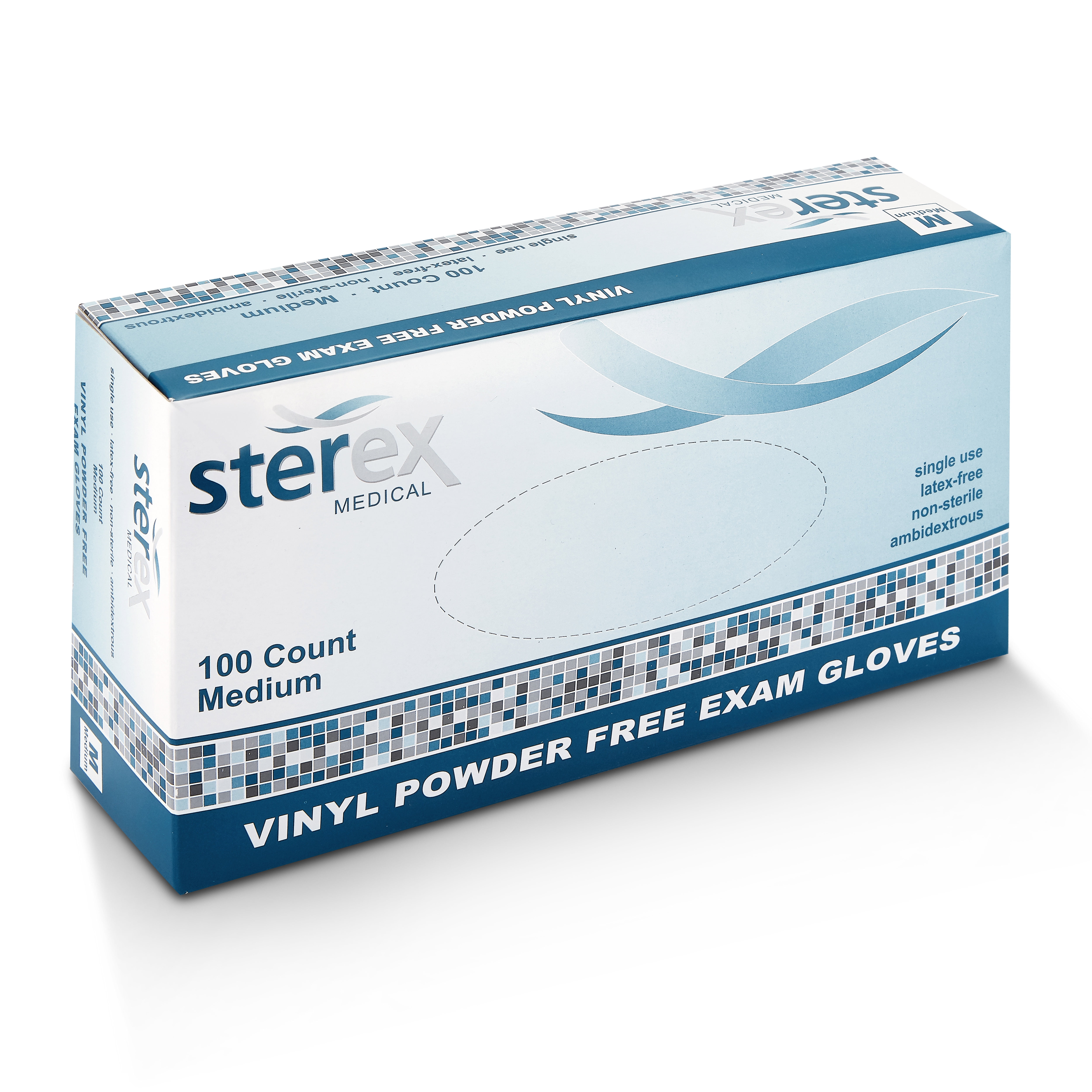 Sterex Vinyl Powder Free Exam Disposable Gloves Medium (Case of 3 Boxes