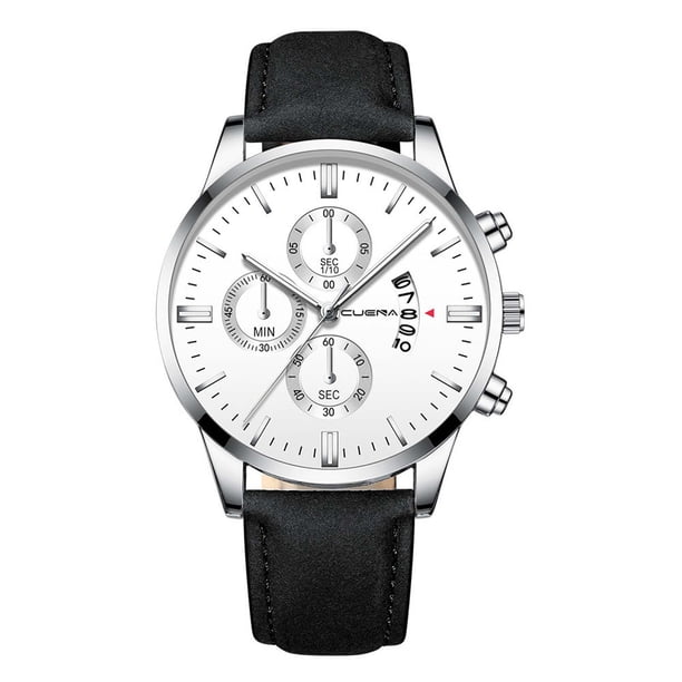 Reloj de cuarzo para hombre, relojes de moda para hombre, deportivos, caja de acero inoxidable, correa de cuero, reloj de cuarzo, reloj analógico, paño de cocina