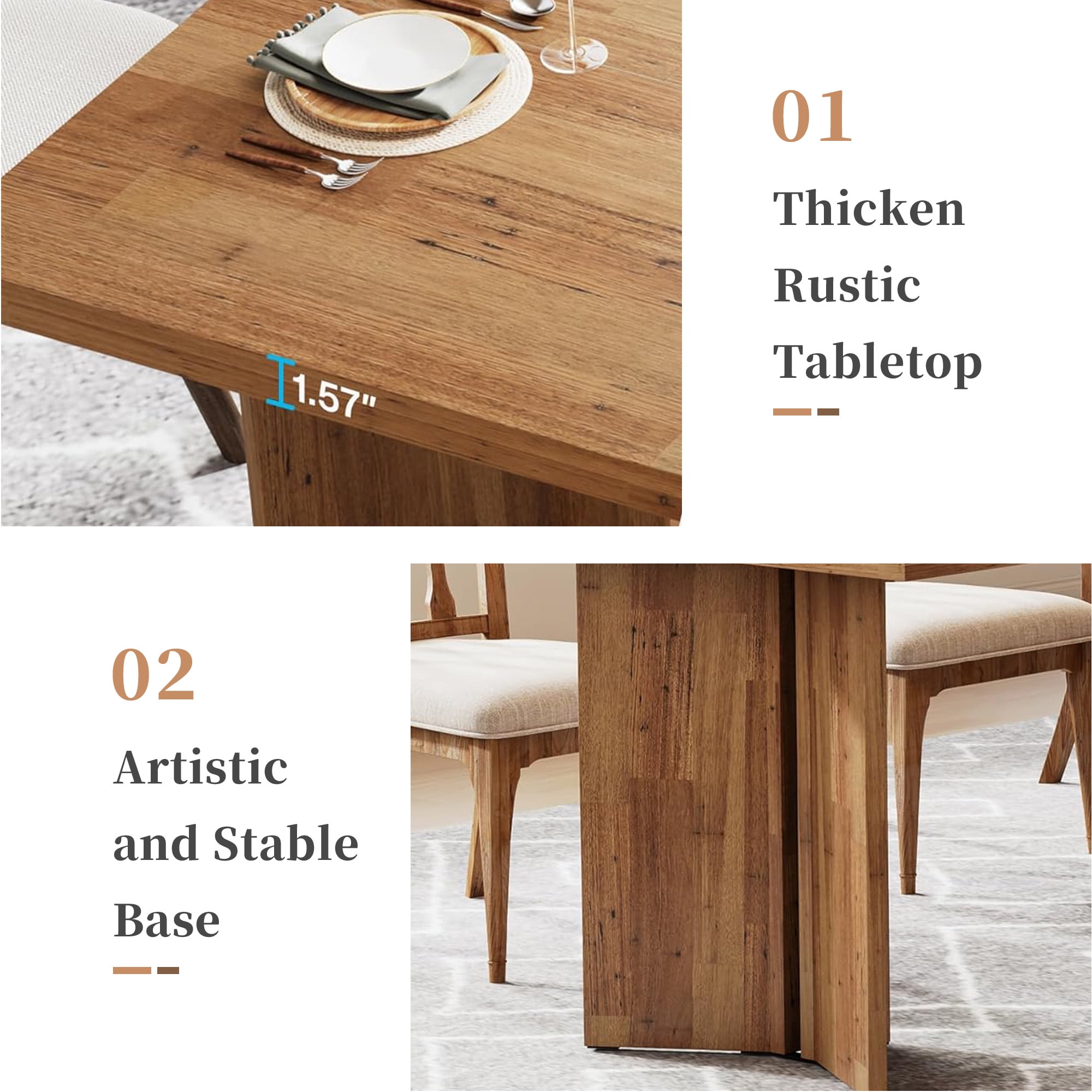 MAYEERTY 63" Multifunctional Dining Table & Executive Desk, 1.57" Thick E1 Board