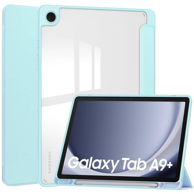 Tri-Fold Transparent Tablet Cover for Samsung Galaxy Tab A9 & A9 Plus - 8.7/11-Inch with Pen Slot and Auto Wake/Sleep Feature - Sky Blue
