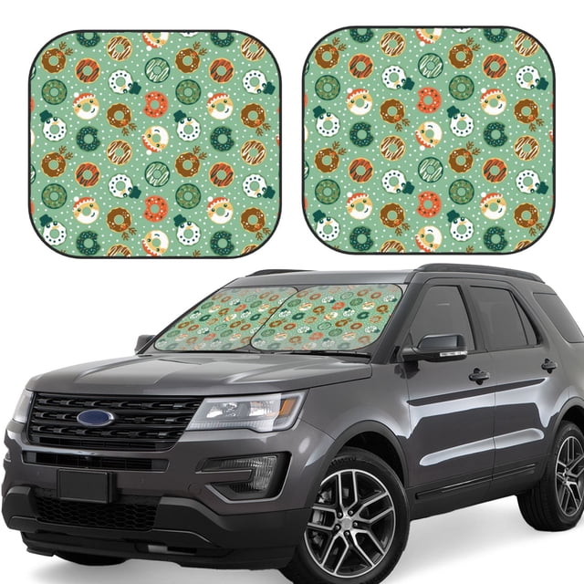 Saiise Christmas Donuts for Foldable Car Sun Shades (2-Pack) Offer Sun Protection with an Easy-fold Design for Convenient Windshield Shading-Large