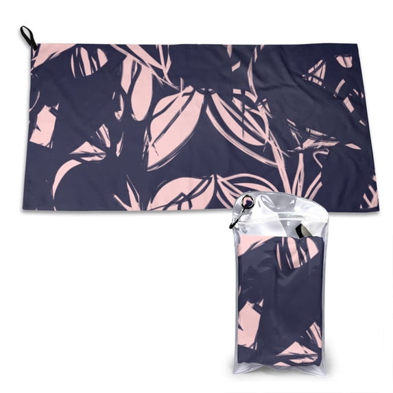 YFYANG Adult Microfiber Portable Travel Towel, Pink Floral Textures Quick Dry Towel with Hiking Buckle PVC Pouch, 16" x 31.5"