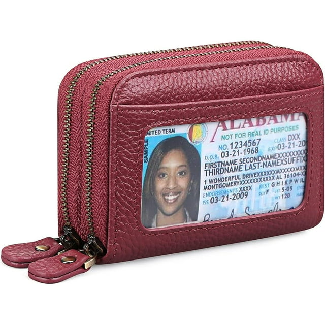 Rawiri Cartera pequeña de piel auténtica para mujer con protección RFID, mini cartera para mujer, monedero con cremallera, tarjetero con muchas ranuras para tarjetas