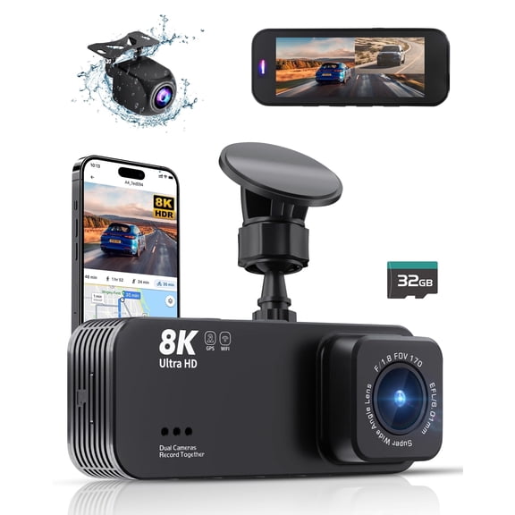 Dash Cam,Gazsocy 8K HD Camera for Car with Front and Rear Recording, Built-in Wi-Fi & GPS, Night Vision, 3.16" Screen