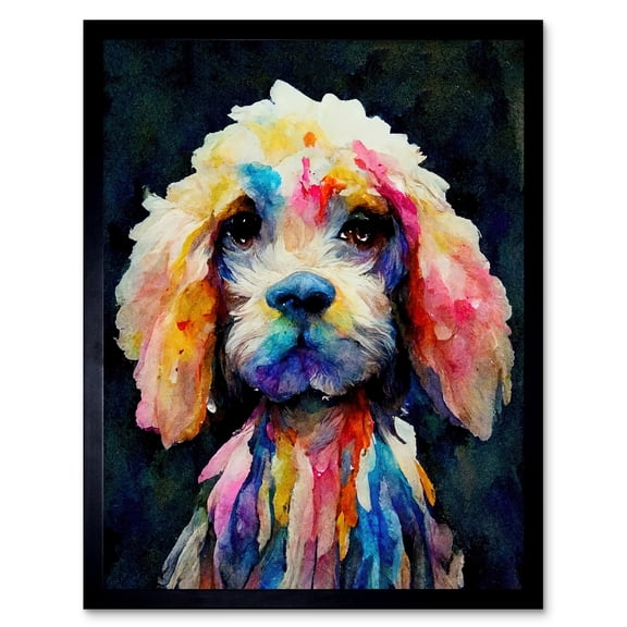 Bright Abstract Colourful Dog Spaniel Cavapoo Cockapoo Art Print Framed Poster Wall Decor 12x16 inch