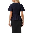 thumbnail image 3 of INSPIRE CHIC Women's Peplum Blouse Round Neck Bell Sleeve Belted Waist Office Blouse XS Dark Blue, 3 of 6