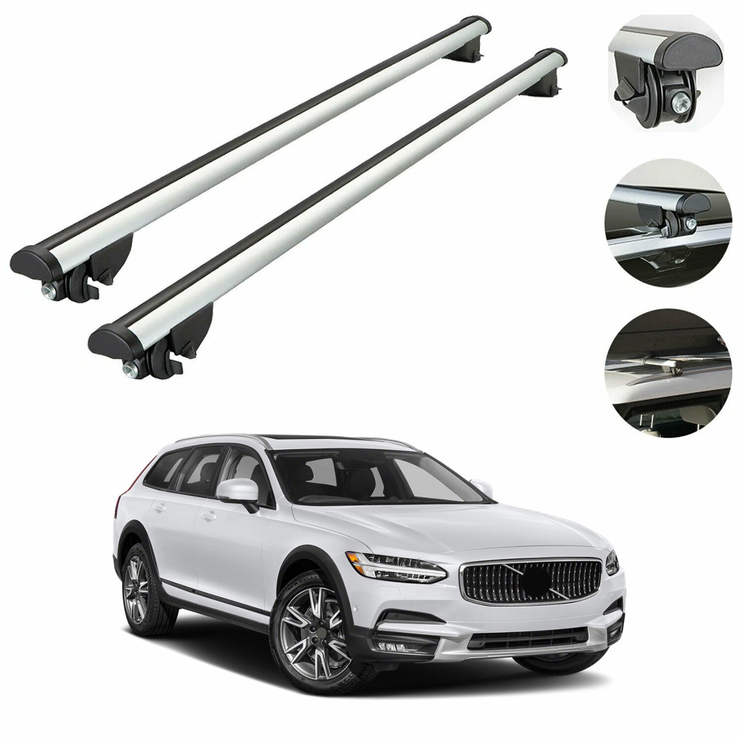 Barres De Toit Acpar Pour Volvo V90 Cross Country 2017-2024 - Modèle ACE-2, Gris Aluminium, Charge Max 75 Kg