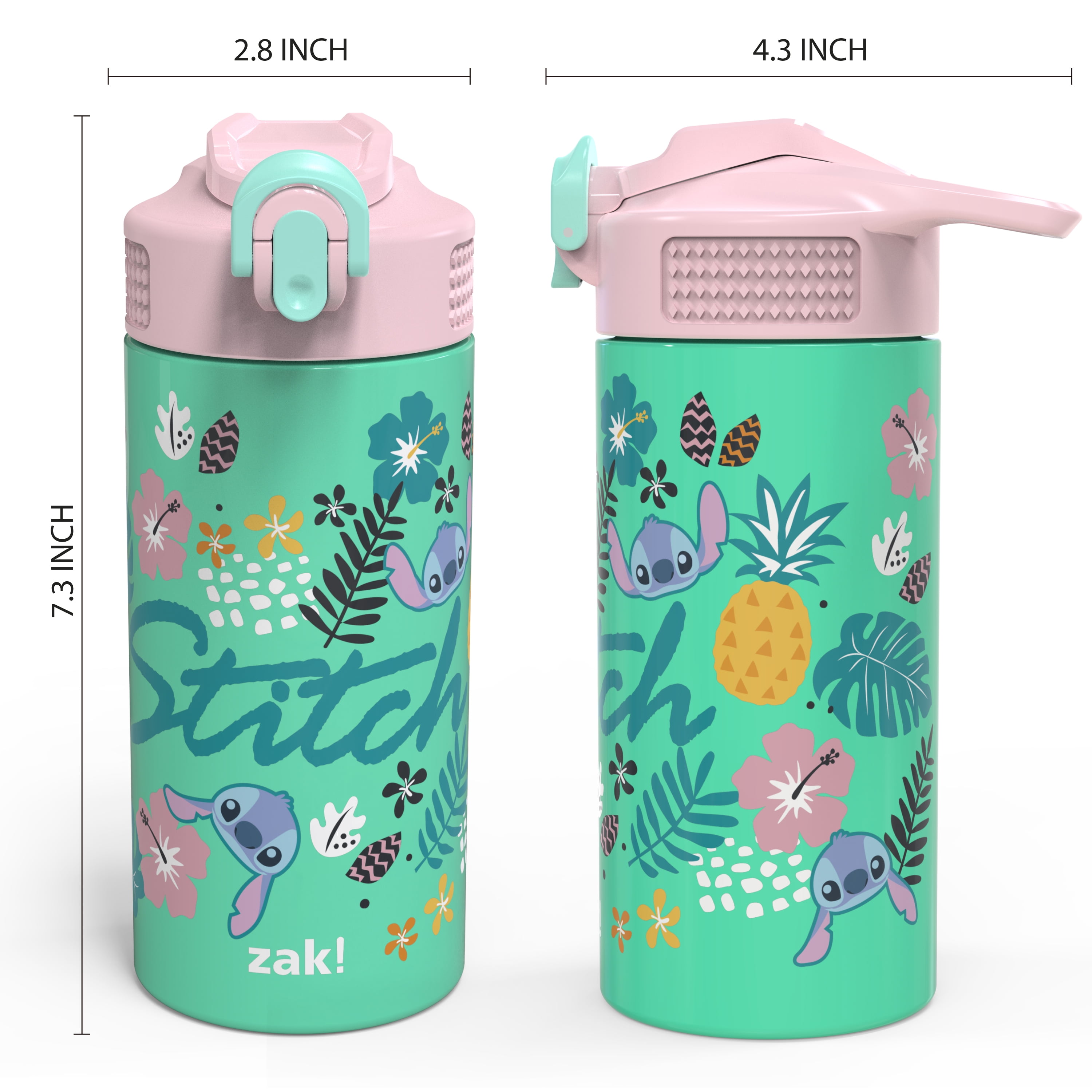 Zak Designs 20oz Stainless Steel Kids' Water Bottle with Antimicrobial Spout 'Disney Lilo and Stitch