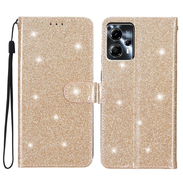 Compatible with Motorola Moto G53 5G Sparkling Glitter Wallet Case with Card Pocket Flip Cover