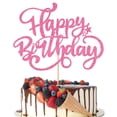 thumbnail image 1 of Cake Topper Crseniny Rosa con Brillo Feliz Cumpleaños, 1 of 4
