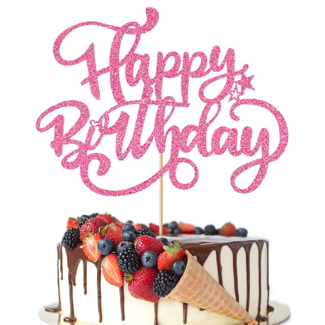 Cake Topper Crseniny Rosa con Brillo Feliz Cumpleaños