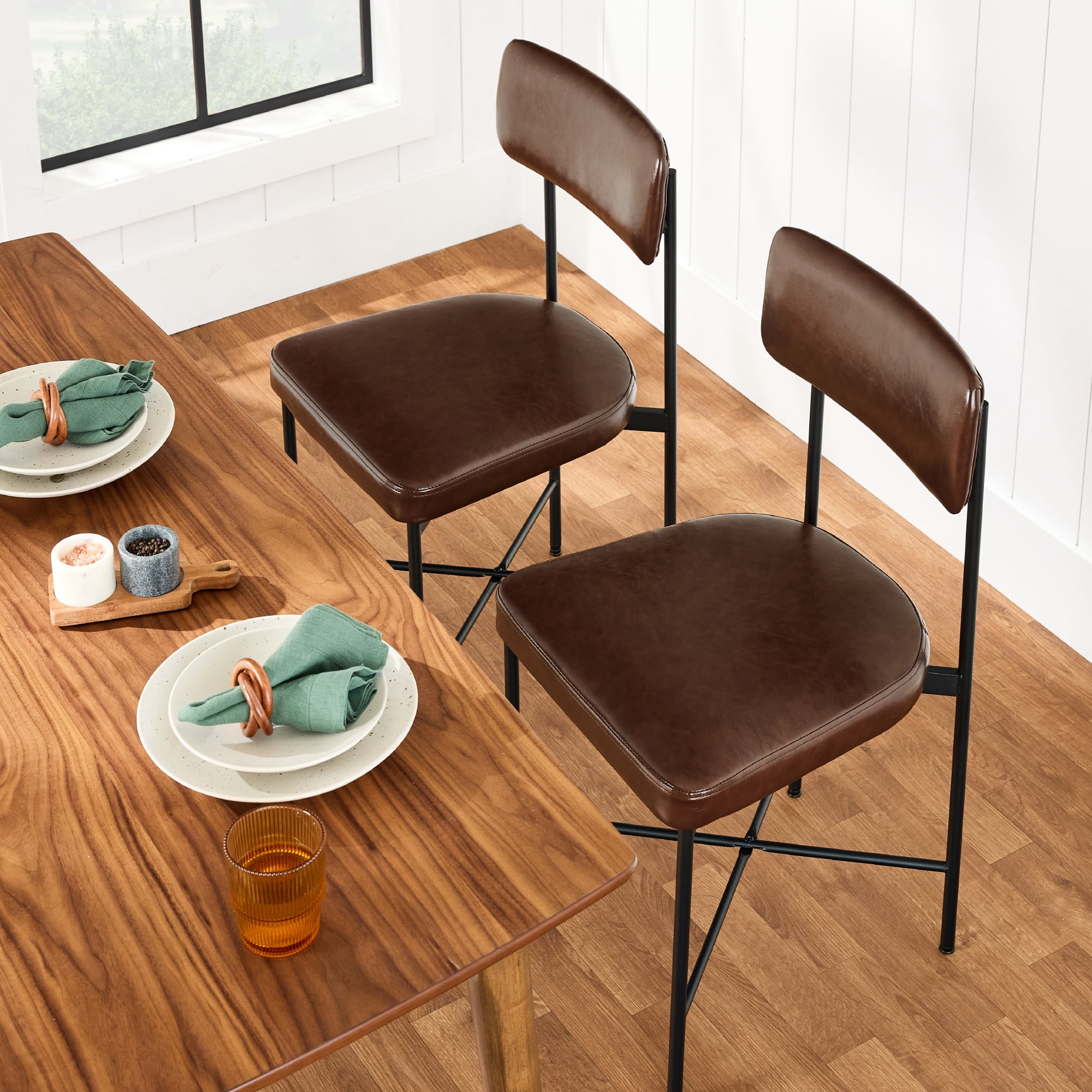 Best Choice Products Faux Leather Dining Chair Set of 2, Standard Height w/ Metal Frame - Mocha Brown
