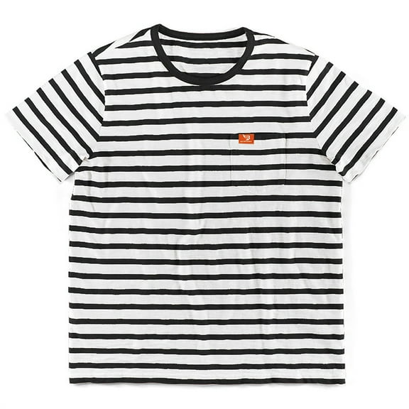 LNWUY Men's Striped T Shirts Short Sleeve Summer Basic Regular Fit Crew Neck Color Block Vintage Striped Shirts with Pockets Black XXL