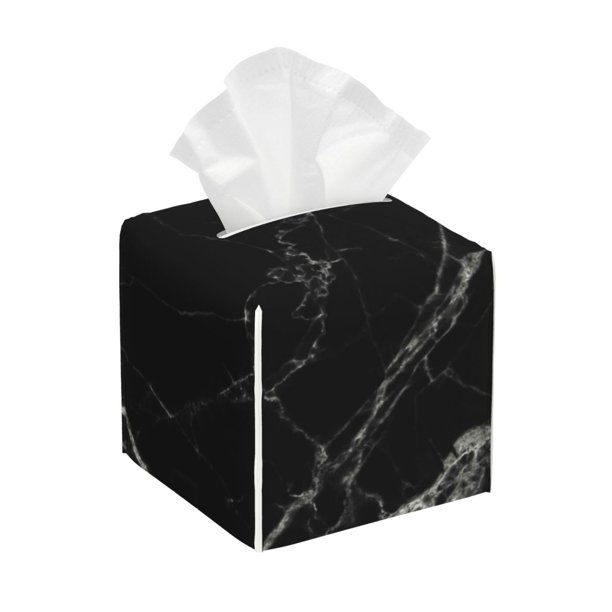 Balery Black Marble Texture Abstract Porta Pañuelos de Cuero con Estampado – Funda Moderna Cuadrada para Caja de Pañuelos, Dispensador 5x5x5''
