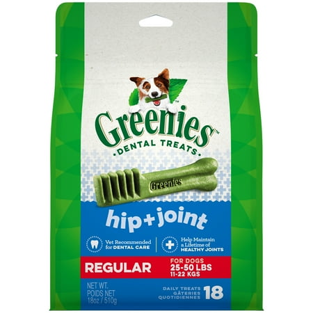 Greenies Hip and Joint Regular Dental Dog Treats, 18 oz. Pack (18 Treats)