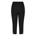 thumbnail image 4 of WCMZJ Womens Floral Lace Stitching Capri Leggings Elastic High Waisted Stretch Soft Cropped Capris Pants Plus Size Black XL, 4 of 6