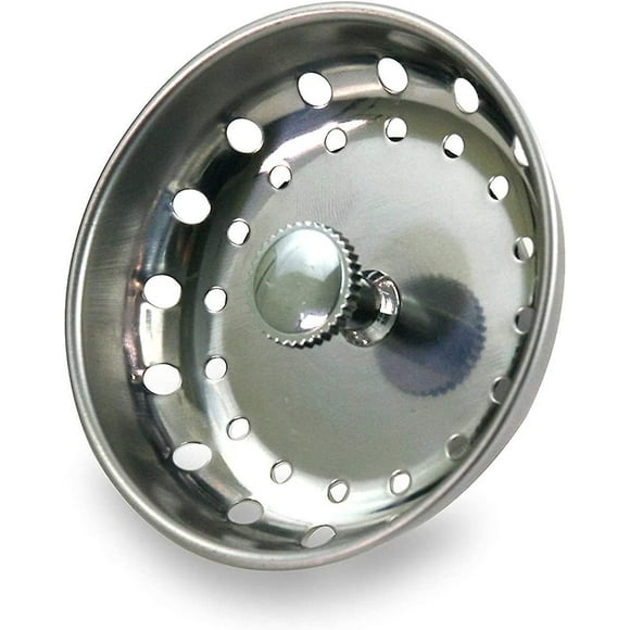 Kitchen Sink Basket Strainer Replacement Standard Drain (3-1/4") Chrome Plated Stainless Steel Body With Rubber Stopper, Single Pack