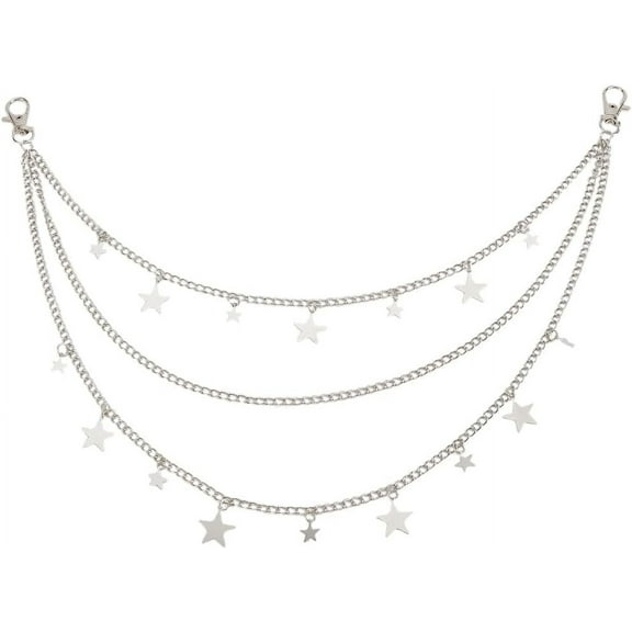 2Pcs Pants Chain Star Layered Jeans Belt Pocket Waist Wallet Chains Punk Hip Hop Goth with Both End Swivel Lobster Clasps for Women Men grey