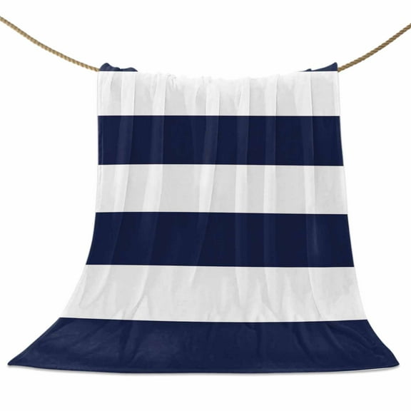 Flannel Fleece Blanket Blue and White Stripe Pattern Super Soft Warm Cozy Throw Blanket Simple Style Bed Couch Car Blankets for All Season 40" x 50"