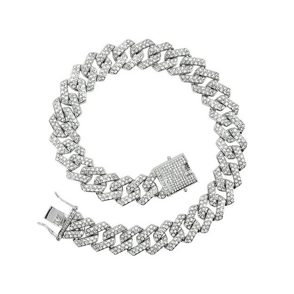 Rhinestone Cuban Link Chain Bracelet Stackable Link Chain Bracelet for Men Women